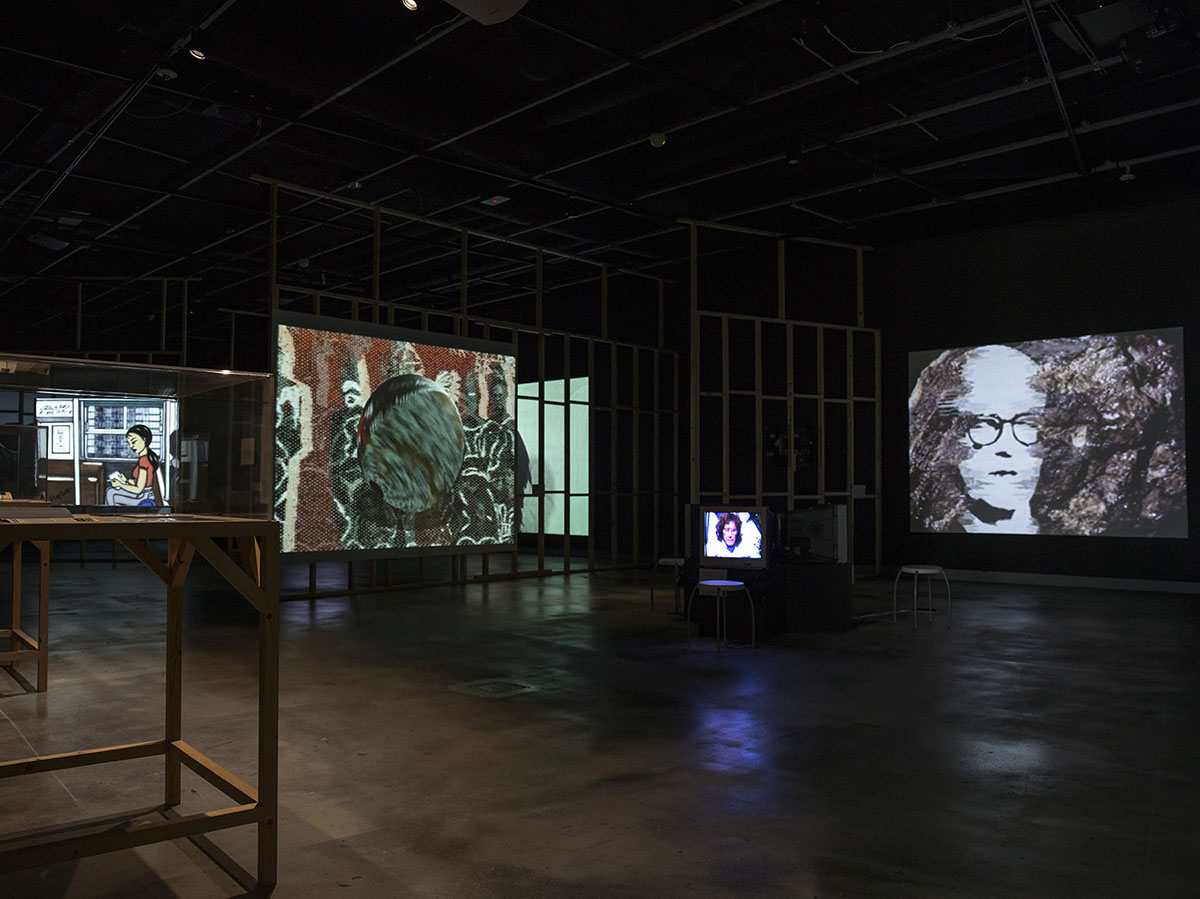 Video art in dark gallery space